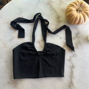 NWOT Zara Black Crop Top with tie neckline
